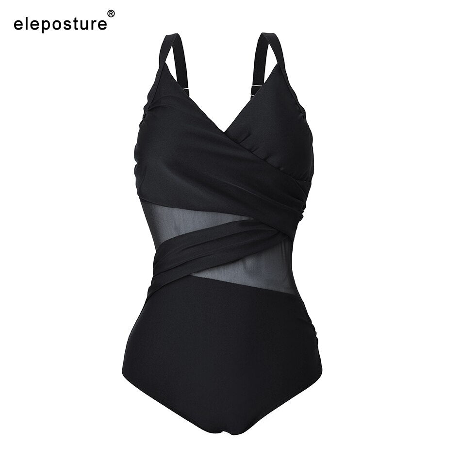 2023 New Sexy One Piece Swimsuit Women Mesh Patchwork Bathing Suits Vintage Swimwear Summer Beach Wear Swim Suit Plus Size M-4XL