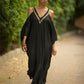 2023 Sexy Cold Shoulder V Neck Bats Sleeve Loose Summer Beach Dress Plus Size Women Beachwear Kaftan Black Dresses Q943