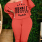 LW Plus Size Queen Pink Gradient Letter Print Pants Set One Shoulder Tee And Sheath Stretch Trousers Matching Outfits For Women