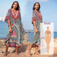 2023 Sexy Cold Shoulder V Neck Bats Sleeve Loose Summer Beach Dress Plus Size Women Beachwear Kaftan Black Dresses Q943