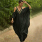 2023 Sexy Cold Shoulder V Neck Bats Sleeve Loose Summer Beach Dress Plus Size Women Beachwear Kaftan Black Dresses Q943