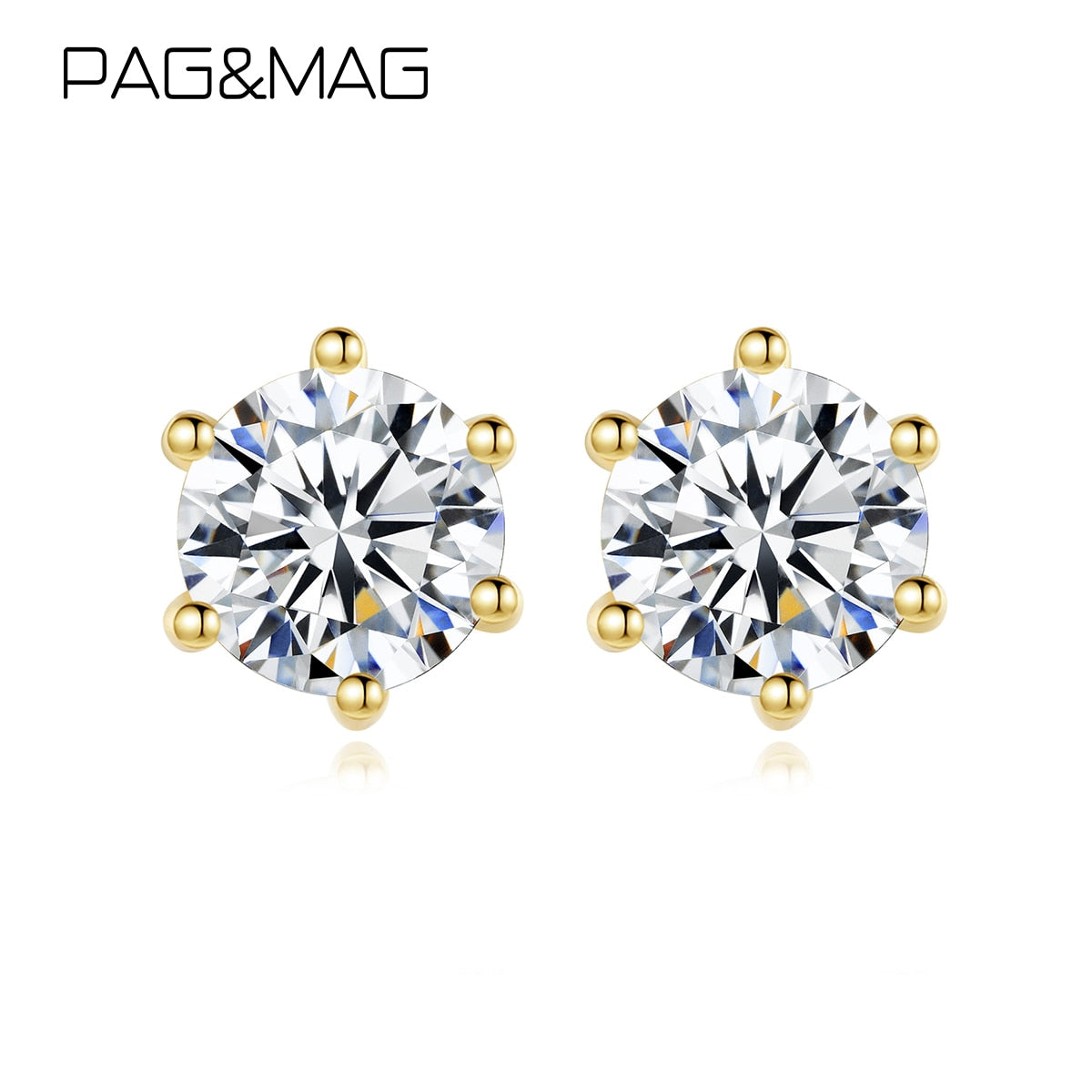 PAG&MAG Clear AAA Zircon Crystal Round Small Stud Earrings 925 Sterling Silver Earrings For Women 14K Gold Plating Fine Jewelry