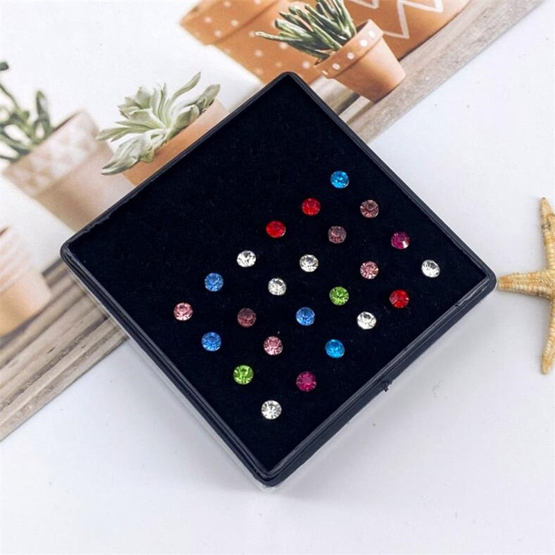 1Set 24pcs 1.8/2.5/3mm Surgical Steel Nose Rings Kit Hypoallergenic Studs Crystal Body Piercing Jewelry Accesories For Women Men