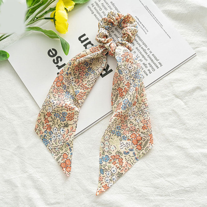 2022 Bohemian Polka Dot Floral Printed Bow Hair Scrunchies  Women Elastic Hair Band Ponytail Scarf Ribbon Hair Ties Accesories