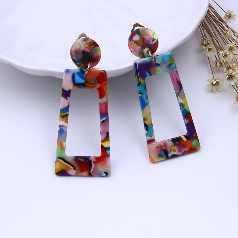 2019 Fashion Tortoise Color Clip on Earrings Leopard Acrylic Long Geometric Square Circle Without Piercing Ear Clips for Women