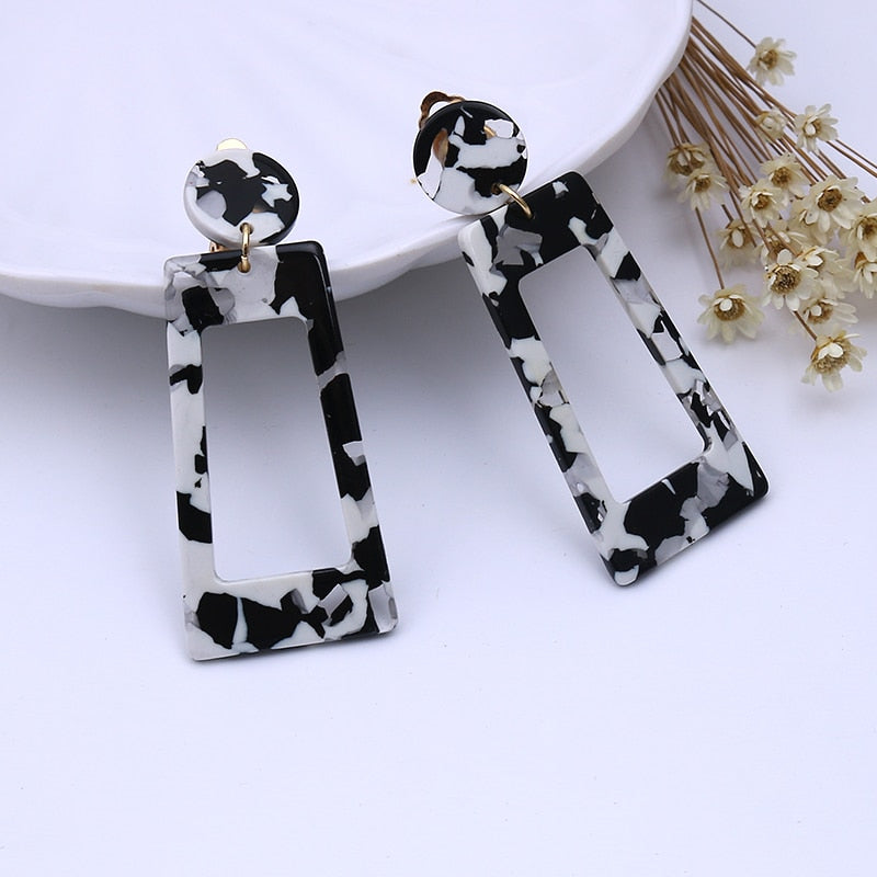 2019 Fashion Tortoise Color Clip on Earrings Leopard Acrylic Long Geometric Square Circle Without Piercing Ear Clips for Women