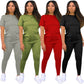 Adogir S-5XL Women Suit Fashion Casual Two Piece Set Tracksuit Short Sleeve T Shirt Top Leggings Pants Sportswear