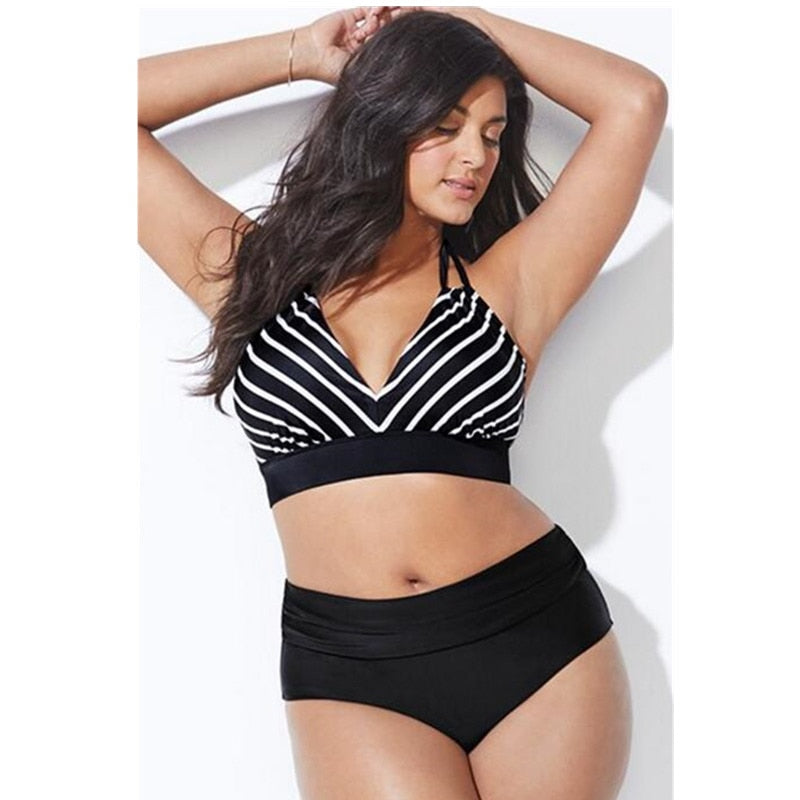 2022 Swimwear High Waisted Two Piece Plus Size Large Size Plus Fat Printed Swimsuit Women Back Chalaza Bikini Beach Bathing Suit