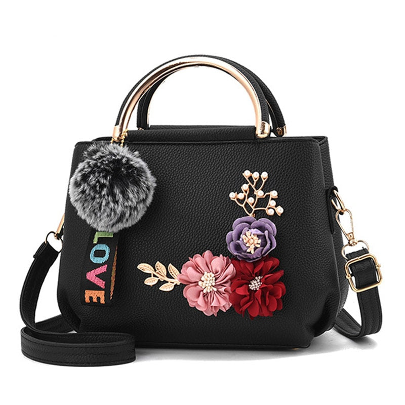 Fashion Flowers Designer Pu Leather Crossbody Bags for Women Vintage Small Shoulder Handbags Female Casual Top-Handle