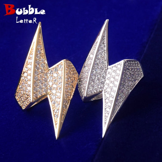 Bubble Letter Lightning Rings for Men Real Gold Plated Hip Hop Jewelry