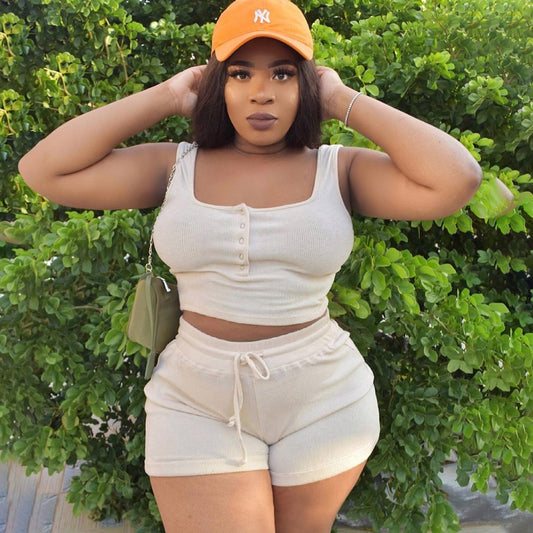 Tossy Casual Summer Plus Size Sets Women Clothing Two Piece Top And Shorts Set Female Rompers Playsuits Curve Plus 2021 New