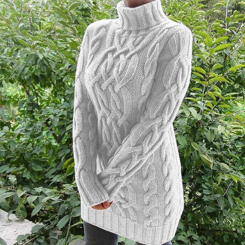 Gray Oversized Turtleneck Sweater Dress Women Warm Autumn and Winter Clothes Knit 5XL Plus Size Pullover Sweaters Mujer 2020