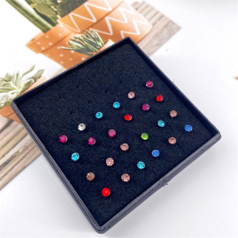 1Set 24pcs 1.8/2.5/3mm Surgical Steel Nose Rings Kit Hypoallergenic Studs Crystal Body Piercing Jewelry Accesories For Women Men