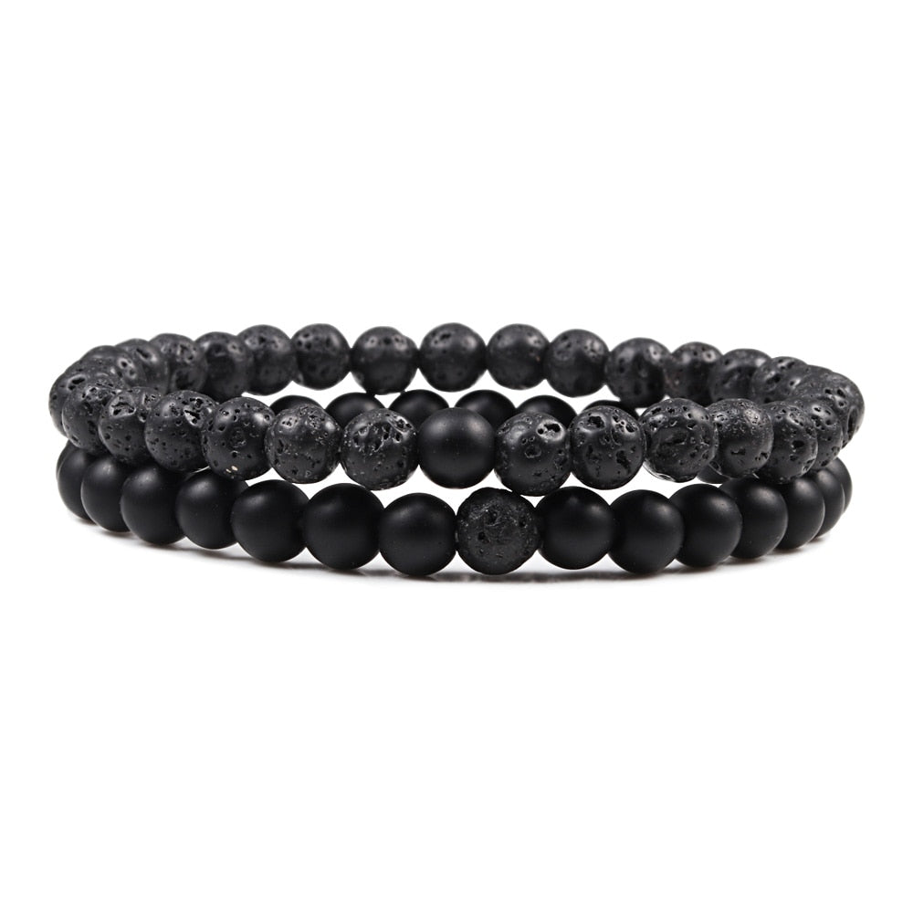 1-2PCS Beaded Bracelets Bangles Set Natural Lava Stone Couples Distance Energy Elastic Rope Men Women Best Friend Jewelry Gift