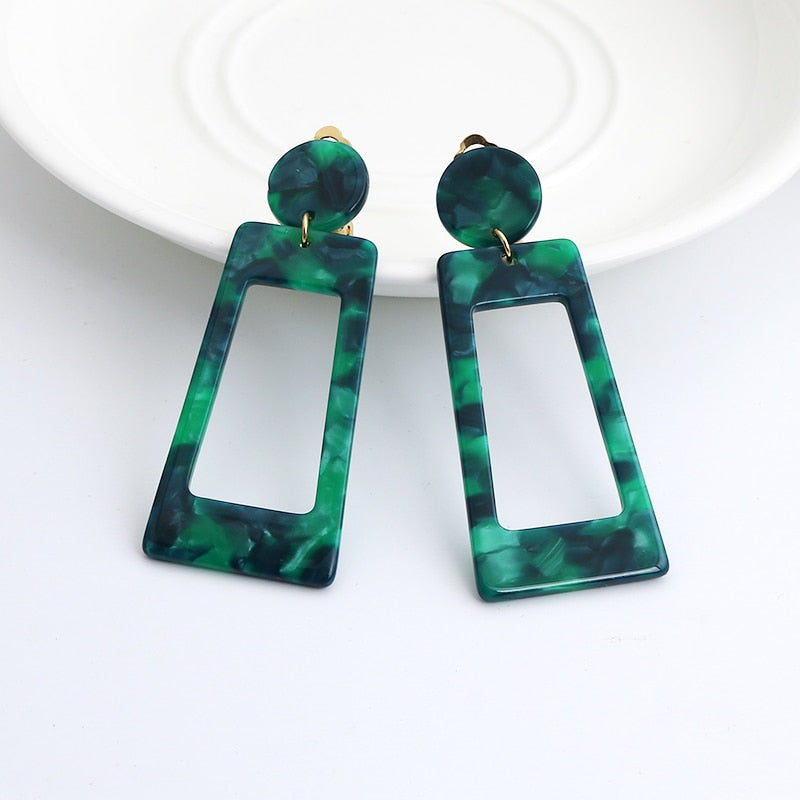 2019 Fashion Tortoise Color Clip on Earrings Leopard Acrylic Long Geometric Square Circle Without Piercing Ear Clips for Women