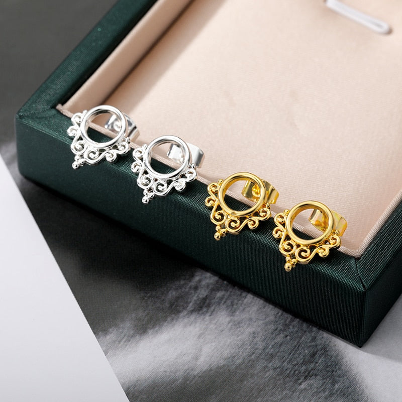 2020 New Fashion Gold color Lace Pendant Small Earring 2020 Trend Flowers Stud Earrings For Women Jewelry Accesories For Girls