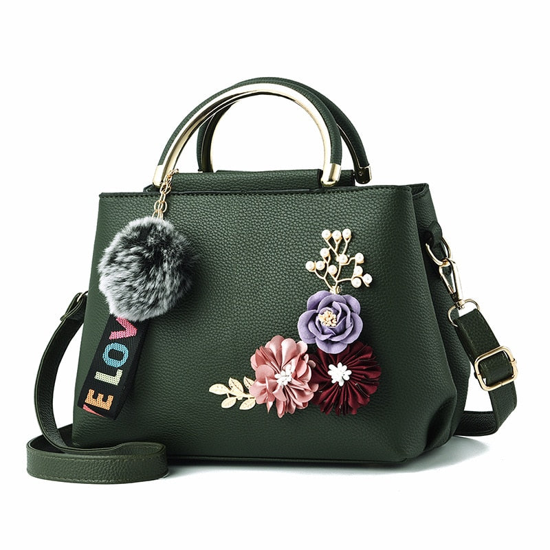 Fashion Flowers Designer Pu Leather Crossbody Bags for Women Vintage Small Shoulder Handbags Female Casual Top-Handle