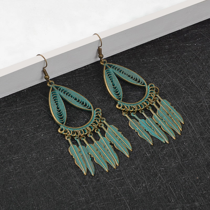 New Arrival Sale Trendy Bohemian Vintage Hollow Round Water droplets Pendant Earrings Boho Design Jewelry