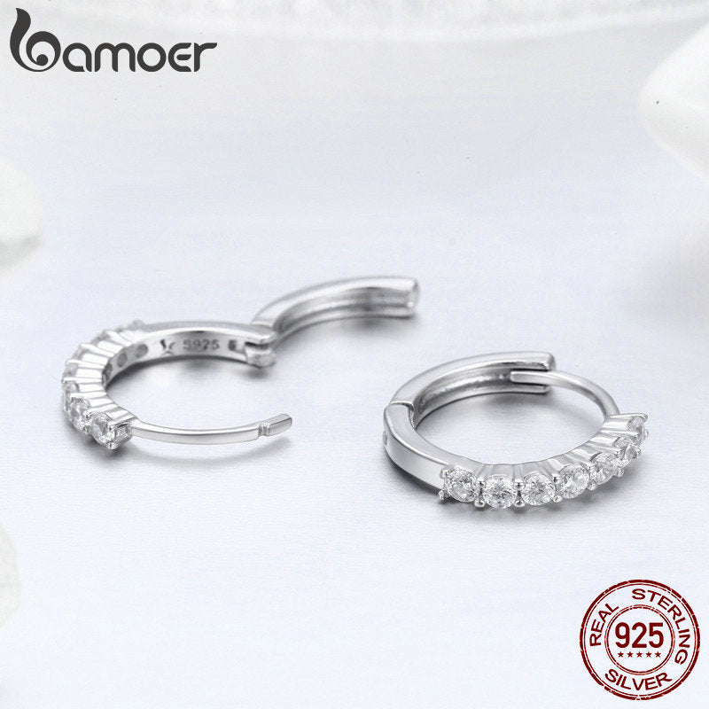 BAMOER 100% 925 Sterling Silver Dazzling CZ Crystal Circle Round Hoop Earrings for Women Sterling Silver Jewelry SCE351-1H