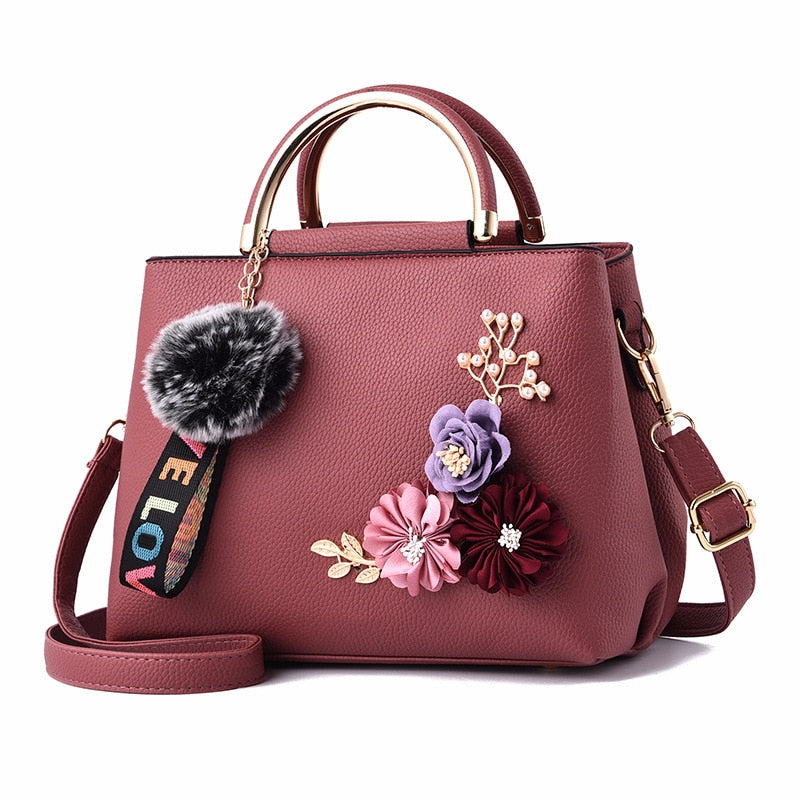 Fashion Flowers Designer Pu Leather Crossbody Bags for Women Vintage Small Shoulder Handbags Female Casual Top-Handle