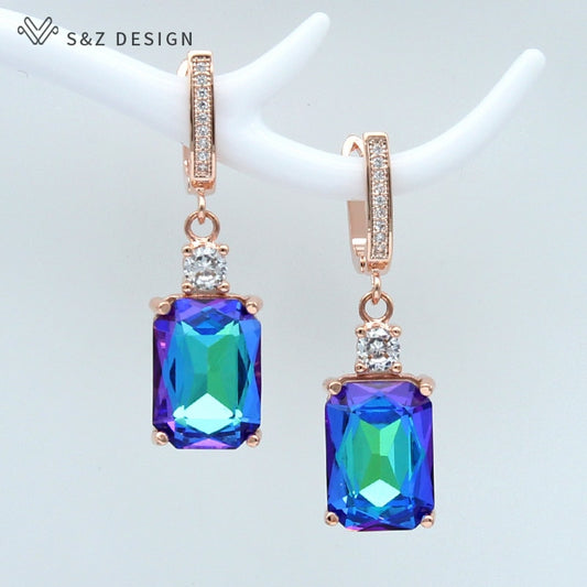 S&Z DESIGN New AAA Cubic Zirconia Classic Square Crystal Dangle Earrings For Women Wedding Party Fashion  Temperament Jewelry