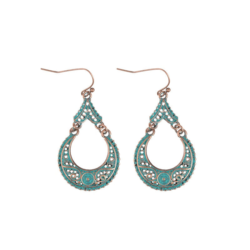 New Arrival Sale Trendy Bohemian Vintage Hollow Round Water droplets Pendant Earrings Boho Design Jewelry