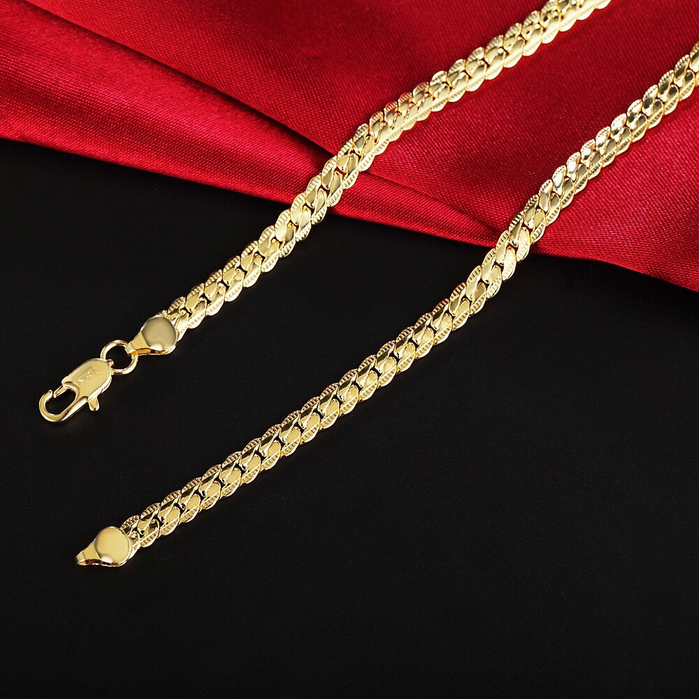 18K Gold GP Jewelry Sets For Man Women 5mm Sideways Link Chain Necklace Bracelet 2 pcs Set Male Jewellery Accesories Bijoux