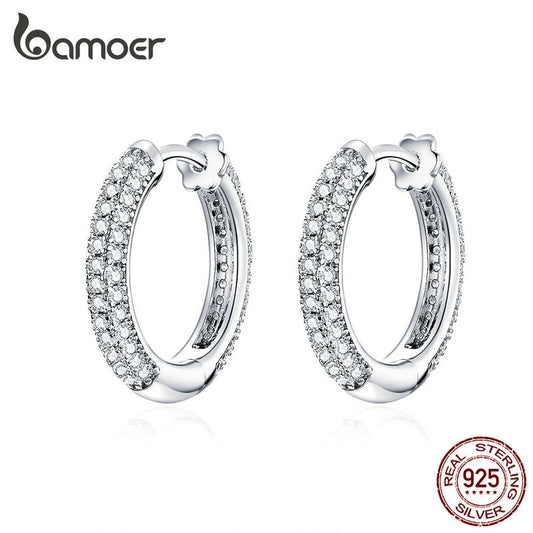 bamoer Ear Hoops 925 Sterling Silver Luxury Hoop Earrings for Women Wedding Engagement Jewelry Gifts Accessories BSE300