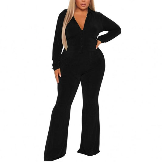 2 Piece Plus Size Women's Clothing Autumn Winter Velvet Solid Sexy Two-piece Set Long Sleeve Shirts Straight Pants Casual Outfit