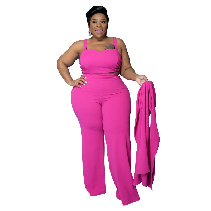 4XL Plus Size Women Sets Long Jacket Tops With Tank Pants 3 Piece Outfits Fashion New Solid Oversize Office Lady Pant Suits 2021