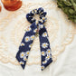 2022 Bohemian Polka Dot Floral Printed Bow Hair Scrunchies  Women Elastic Hair Band Ponytail Scarf Ribbon Hair Ties Accesories