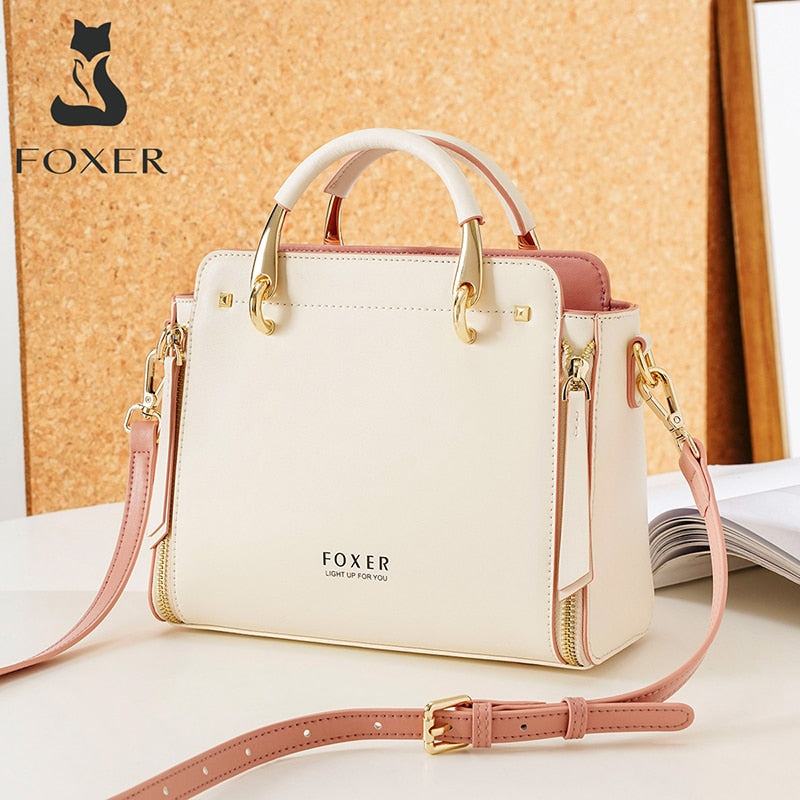 FOXER Women Crossbody Shoulder Bags Female Split Leather Handle Bags Large Capacity Handbags Stylish Cross-body Purse Chic Totes