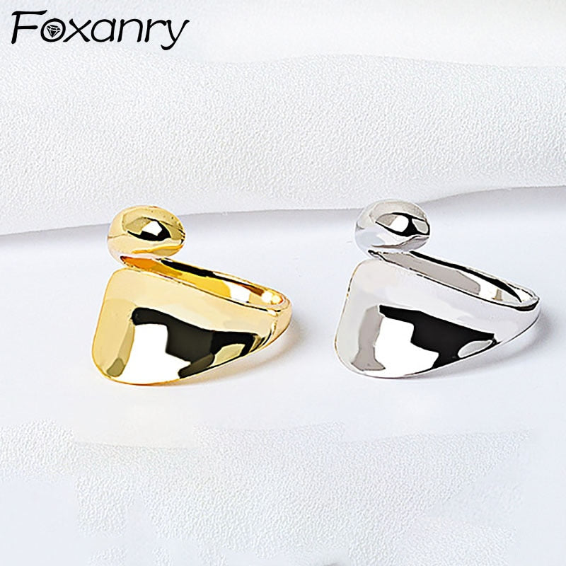 Foxanry INS Fashion 925 Stamp Couples Rings for Women Creative Irregular Smooth Rings Birthday Party Jewelry Gifts