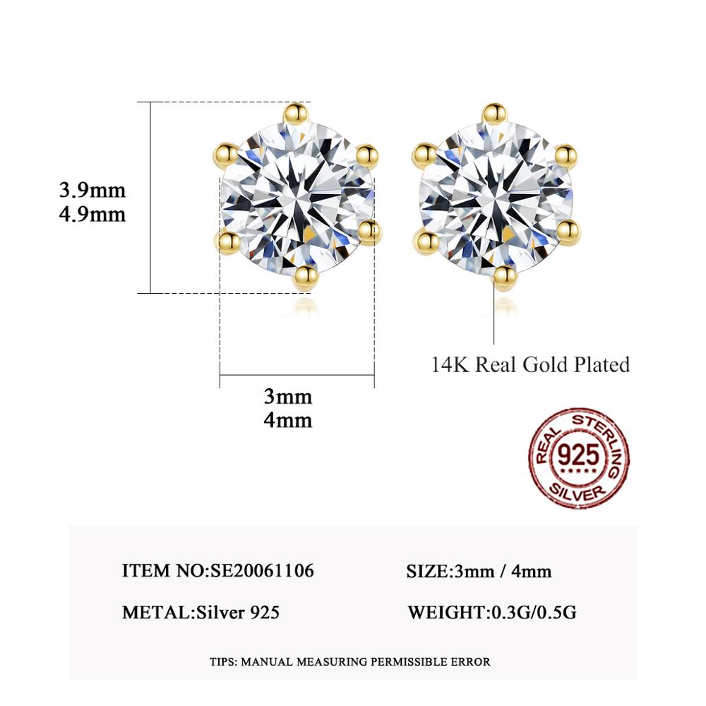 PAG&MAG Clear AAA Zircon Crystal Round Small Stud Earrings 925 Sterling Silver Earrings For Women 14K Gold Plating Fine Jewelry