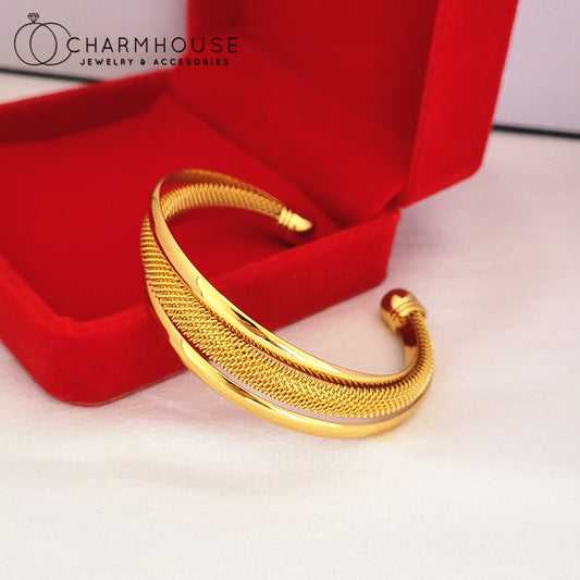 24K Yellow Gold Color Cuff Bangles For Women Geometric Bracelet & Bangle Wristband Pulseira Femme Wedding Jewelry Accesories