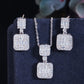 CWWZircons Exquisite Shiny Baguette White Cubic Zirconia Fashion Brand Ladies Earring Pendant Necklace Chic Jewelry Sets T469