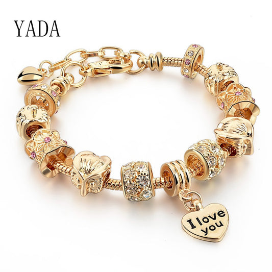 YADA Gifts (new hot）INS Golden owl Bracelets&amp;Bangles For Women heart love gold Bracelets Charm Crystal Jewelry Bracelet BT200214