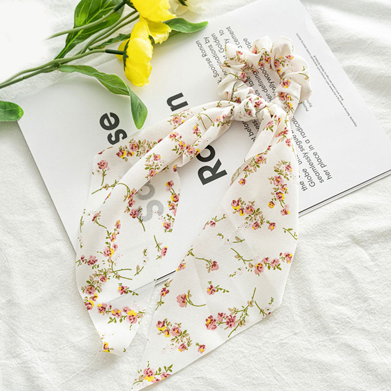 2022 Bohemian Polka Dot Floral Printed Bow Hair Scrunchies  Women Elastic Hair Band Ponytail Scarf Ribbon Hair Ties Accesories