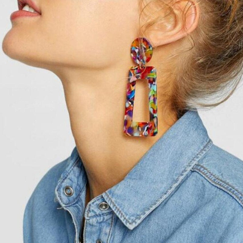 2019 Fashion Tortoise Color Clip on Earrings Leopard Acrylic Long Geometric Square Circle Without Piercing Ear Clips for Women