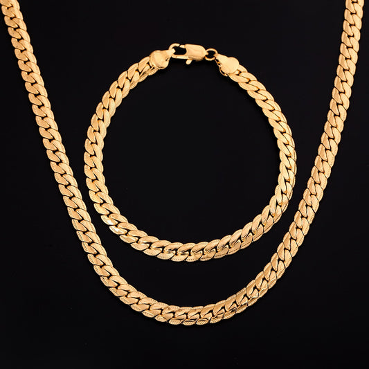 18K Gold GP Jewelry Sets For Man Women 5mm Sideways Link Chain Necklace Bracelet 2 pcs Set Male Jewellery Accesories Bijoux