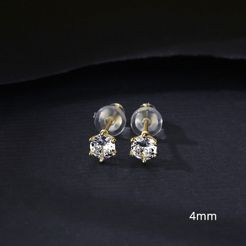 PAG&MAG Clear AAA Zircon Crystal Round Small Stud Earrings 925 Sterling Silver Earrings For Women 14K Gold Plating Fine Jewelry