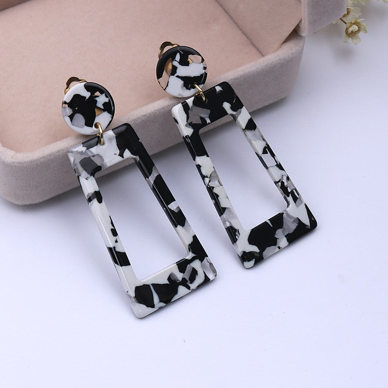 2019 Fashion Tortoise Color Clip on Earrings Leopard Acrylic Long Geometric Square Circle Without Piercing Ear Clips for Women