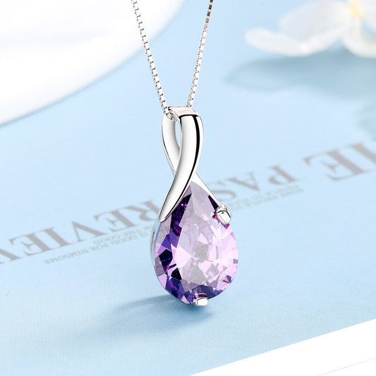 Amethyst Necklace For Women 925 Silver Purple Gem Pendant &amp; Necklace Collier Choker Rhinestone Wedding Jewelry Accesories Gifts