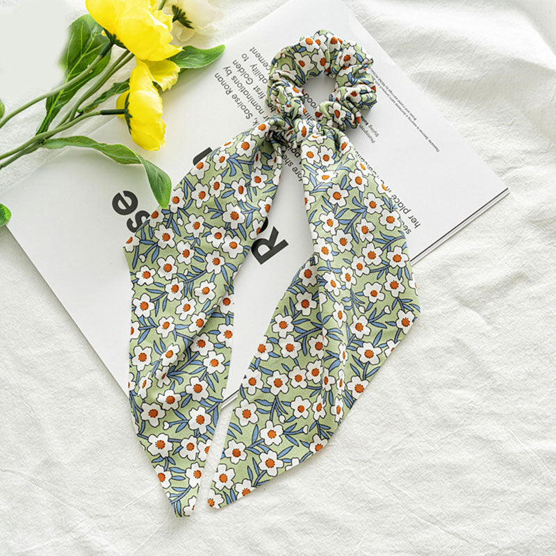 2022 Bohemian Polka Dot Floral Printed Bow Hair Scrunchies  Women Elastic Hair Band Ponytail Scarf Ribbon Hair Ties Accesories