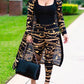 Print Longline Cardigan Coat &amp; Pant Sets Women 2 Piece Set