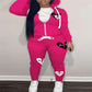 LW Plus Size Sweatshirt Suits COTTON 2PC Autumn 2022 Broken Heart Zipper Up Drawstring Tracksuit Hoodie Jackets+ Pants Suits