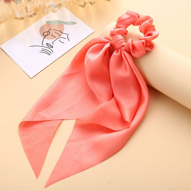 2022 Bohemian Polka Dot Floral Printed Bow Hair Scrunchies  Women Elastic Hair Band Ponytail Scarf Ribbon Hair Ties Accesories