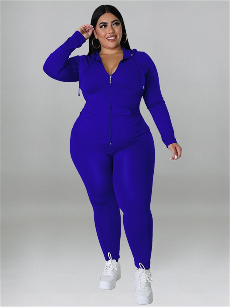 Wmstar Plus Size Two Piece Outfits Women Hoodies Sweatsuit Leggings Pants Sets Solid Stretch Matching Wholesale Dropshipping New