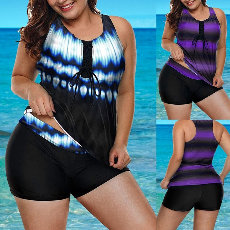 Womens 2023 Plus Size Tankini Swimsuit Rash Guard Capris Athletic Two Piece Swimwear Bathing Suit S-3X