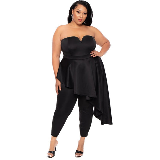 5XL Plus Size Women Set Strapless Corset Irregular Long Top Outfits Summer New Solid Fashion Sexy 2 Piece Pencil Pant Suits Sets